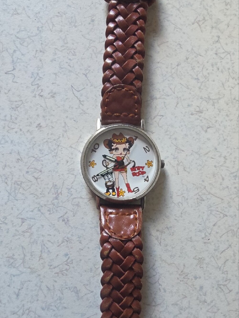 Vintage Betty Boop Brown Braided Leather Strap Watch with Character Dial - Picture 6 of 6